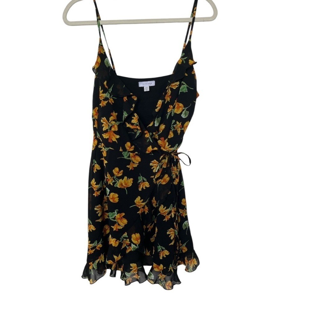 TOPSHOP black floral wrap minidress size 8 NWT B-17 - Picture 2 of 7